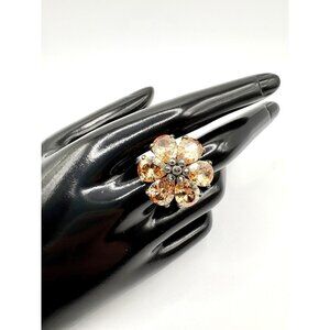 Sterling Silver 925 Marcasite Citrine Flower Ring Cocktail Statement Sz 8 12.4g